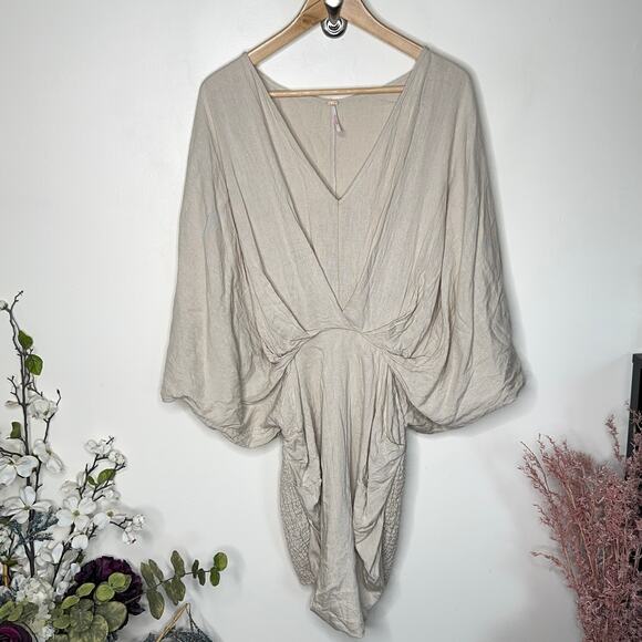 FREE PEOPLE Alai Mini Dress Linen Blend Stone Flax Natural Sz XS $128 {II30} - Picture 3 of 8